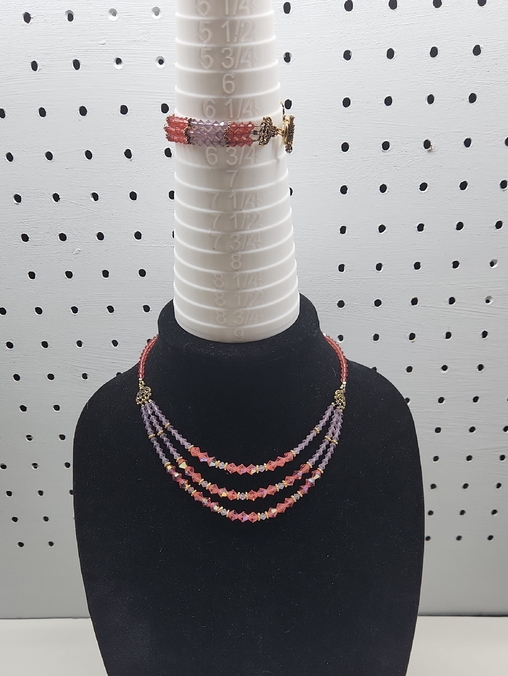 Multi-Strand Pink and Purple Glass Beaded Women's Necklace with Gold Accents